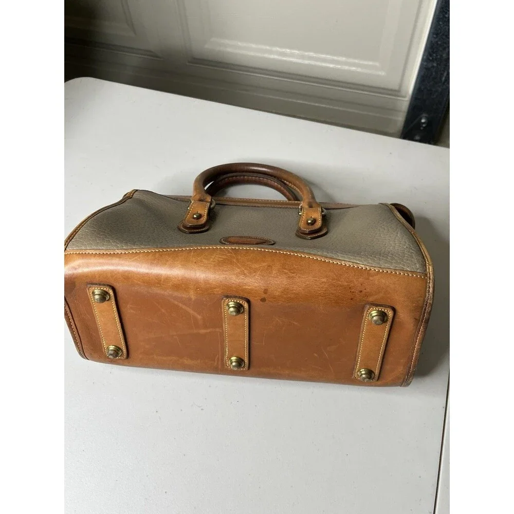 Vintage Dooney & Bourke All-Weather Leather Pebbled Satchel in Taupe and Brown